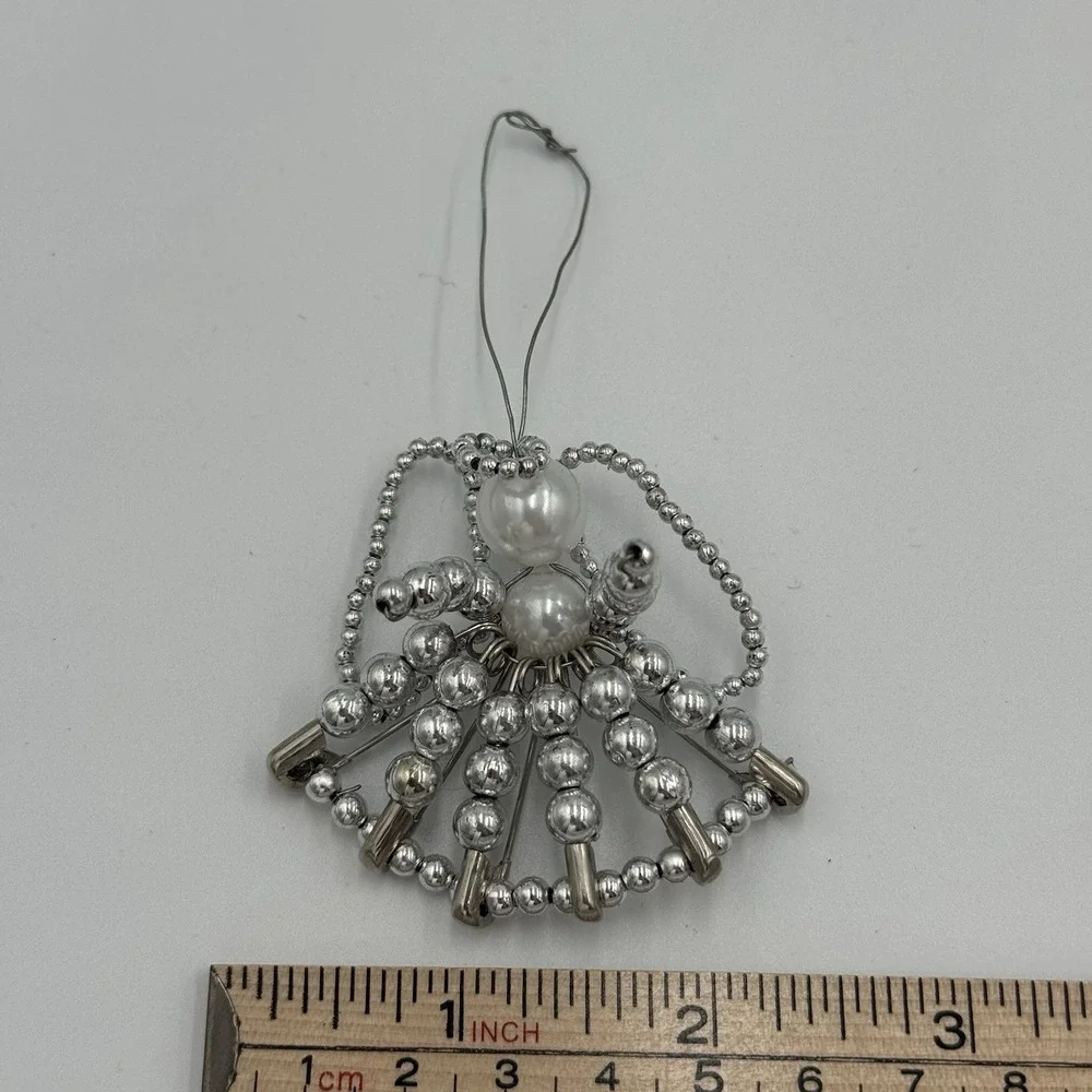 Angel‎ Ornament Hand Crafted Safety Pin Skirt Wire Body And Wings